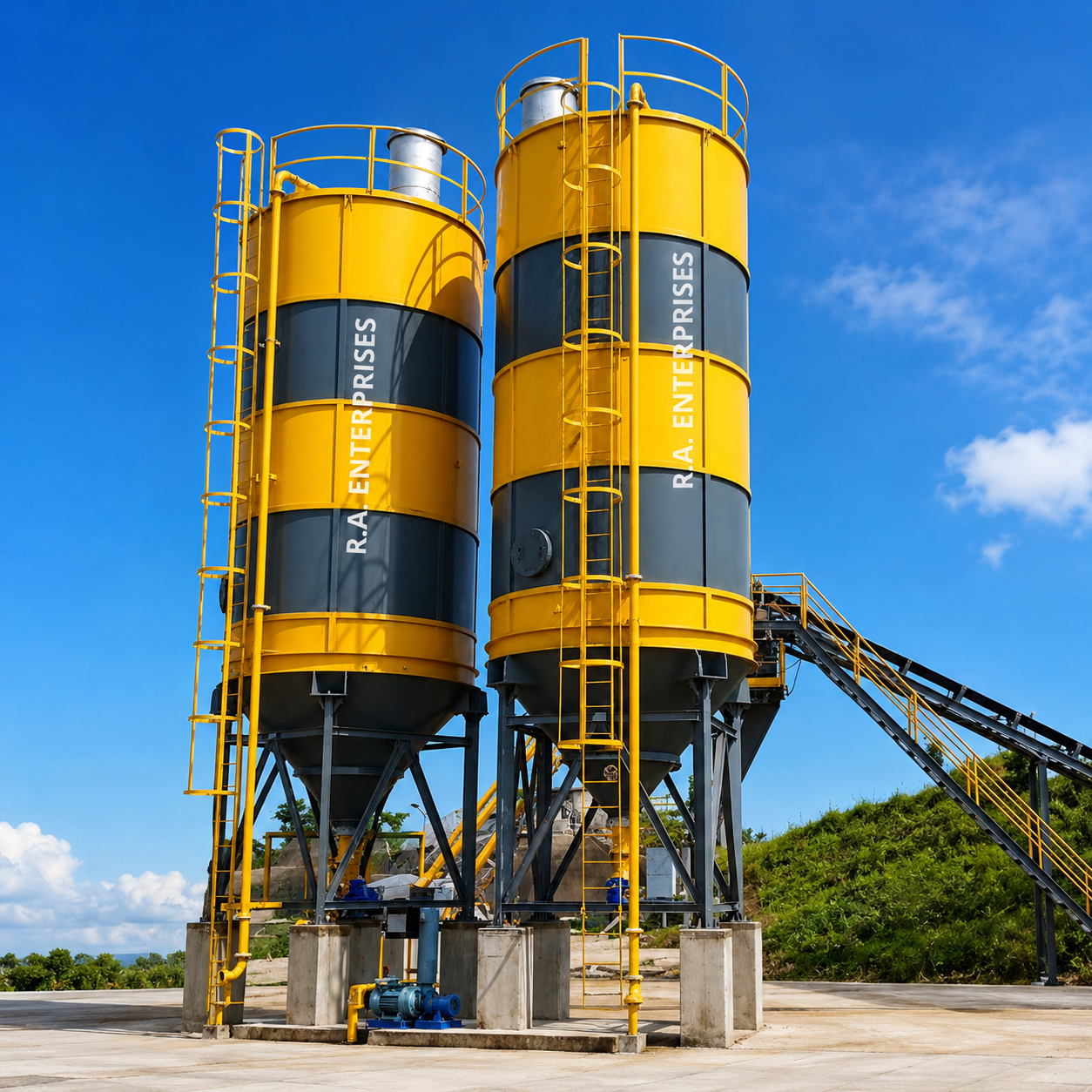 Welded storage silos manufactured by R.A. Enterprises